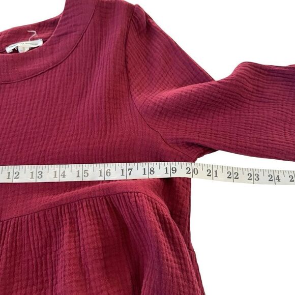 Newbury Kustom Maroon Textured Gauze Tiered Shift Babydoll Mini Dress, Small - Picture 5 of 10